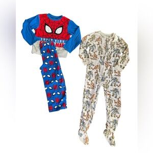 Lot Of 2 Spider-Man Set & Footed Transformers Machines Boys Pajamas, Sz 8/10